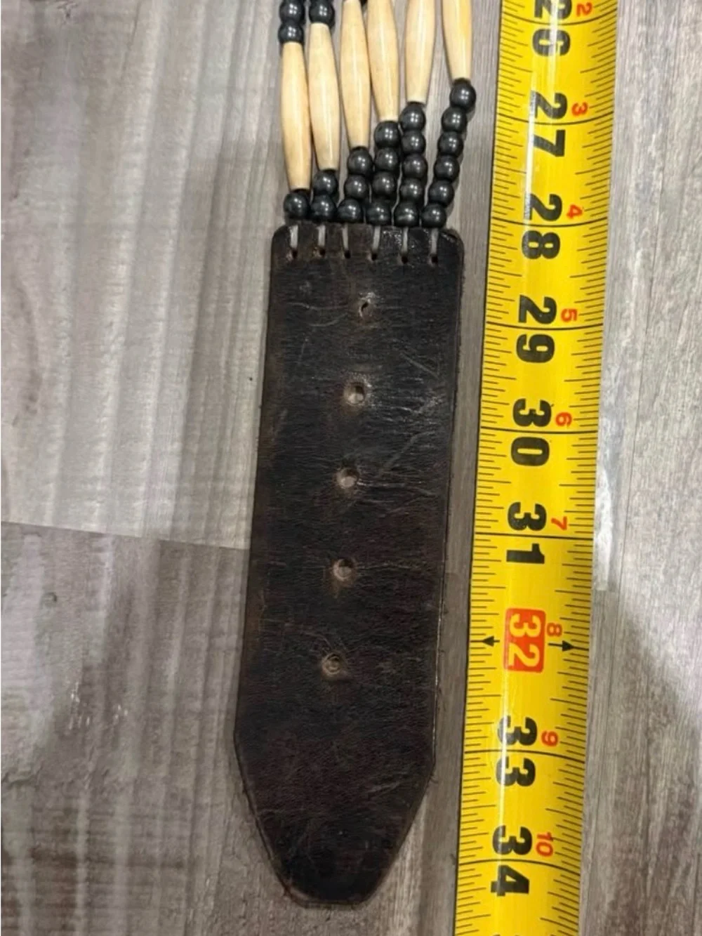 Vintage Marck Bellay Leather Sinew Bone Concho Bead Native American Belt Western
